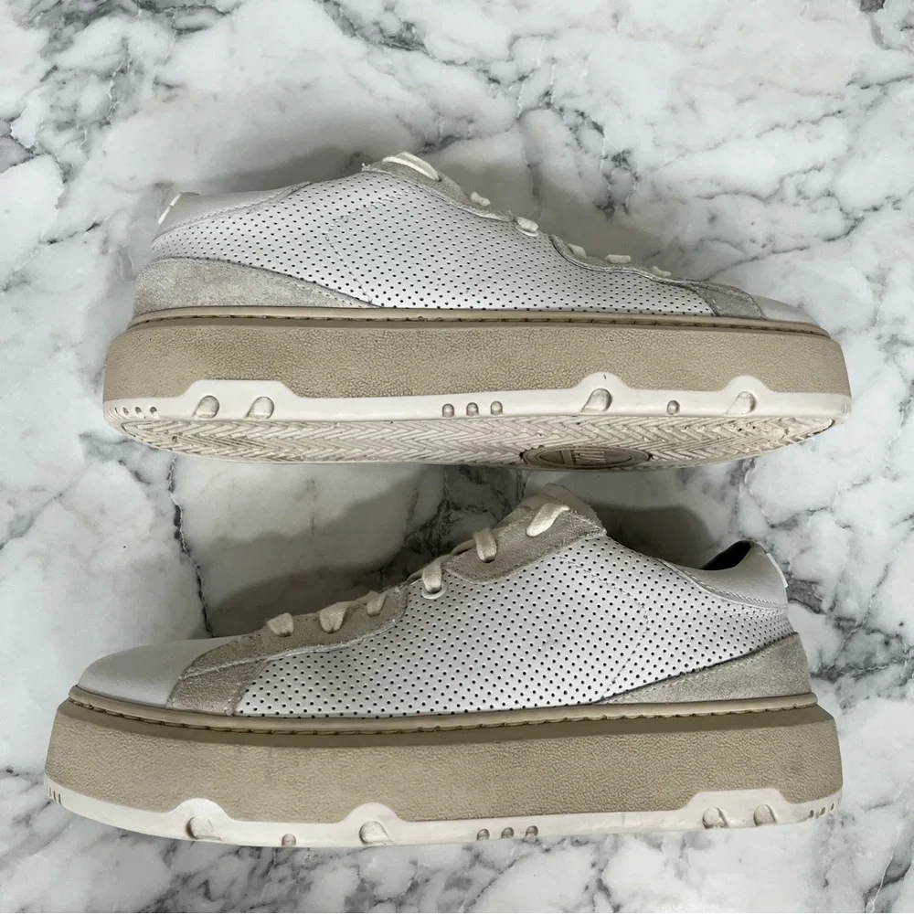 P448 Aerial Sneakers Perforated White Leather Woman’s Size 38 US 7.5/8